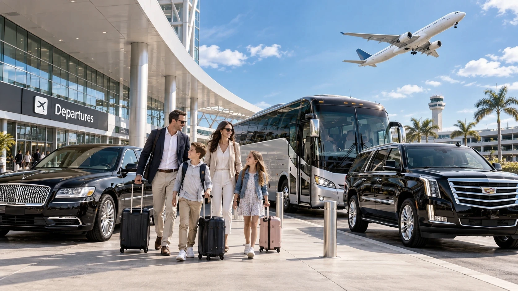 Group charter transportation at a Jacksonville area airport